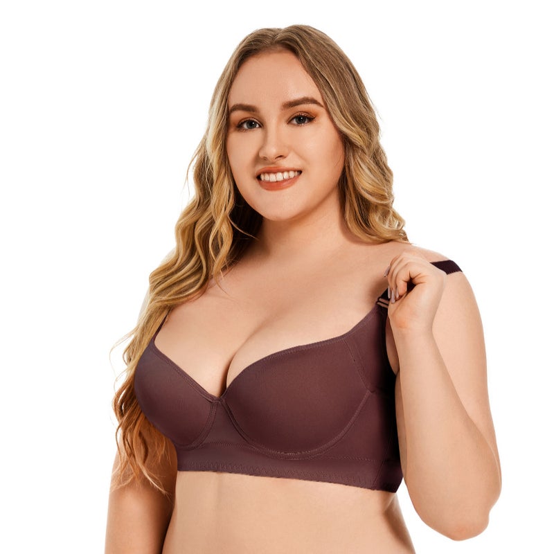 Large Size Thin Seamless Steel Ring Glossy Intimates Push-Up Adjustable Anti-Sagging Sports Beautiful Back Deep V Bra - Image 4