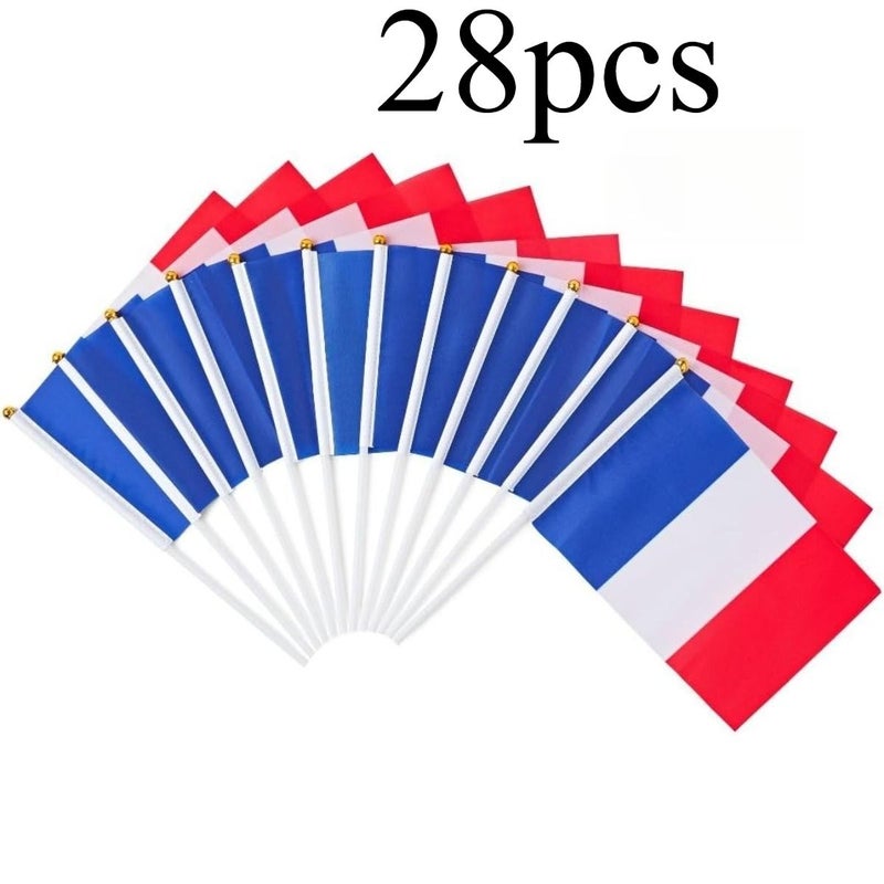 28Pcs Hand Held France Flags on Sticks for Party Sports Events Mini French - Image 3