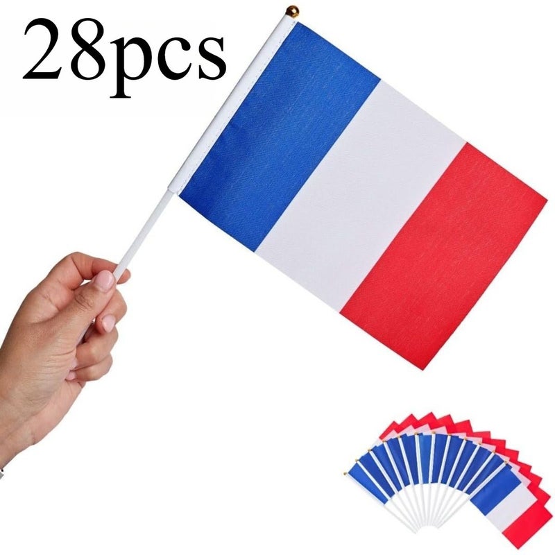 28Pcs Hand Held France Flags on Sticks for Party Sports Events Mini French - Image 1