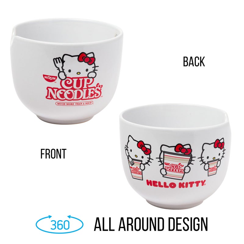 Silver Buffalo Silver Buffalo Sanrio Hello Kitty Cup Noodles Nissin Ceramic Ramen Noodle Rice Bowl with Chopsticks  Microwave Safe  20 Ounces  - Image 2