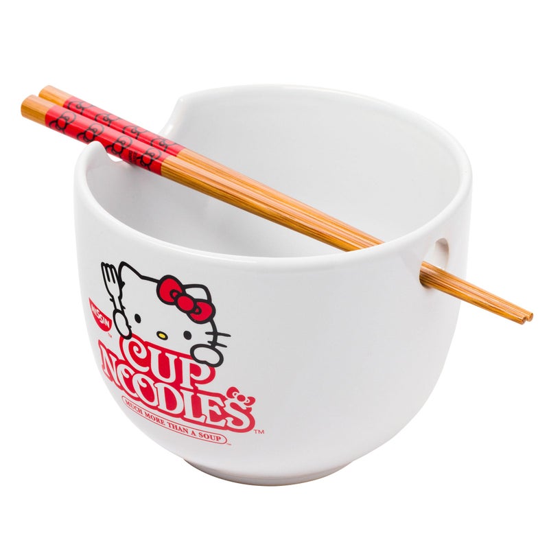 Silver Buffalo Silver Buffalo Sanrio Hello Kitty Cup Noodles Nissin Ceramic Ramen Noodle Rice Bowl with Chopsticks  Microwave Safe  20 Ounces  - Image 1