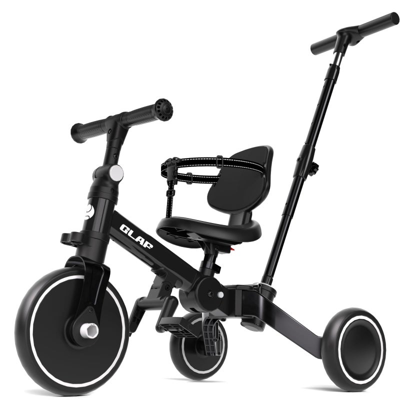 Glaf Tricycle for Toddlers 1-3 Toddler Bike with Push Handle 2-4 Years Baby Bike Toys for 2 Years Boys and Girls Balance Bike with Adjustable Seat Height and Backrest Birthday Giftï¼ˆBlack - Image 1