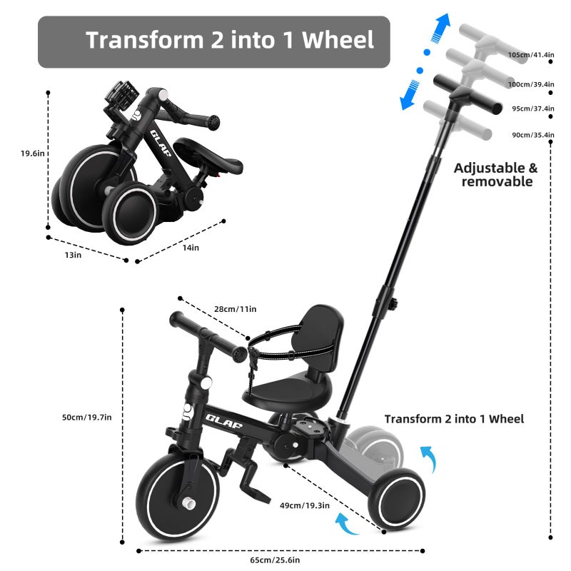 Glaf Tricycle for Toddlers 1-3 Toddler Bike with Push Handle 2-4 Years Baby Bike Toys for 2 Years Boys and Girls Balance Bike with Adjustable Seat Height and Backrest Birthday Giftï¼ˆBlack - Image 4