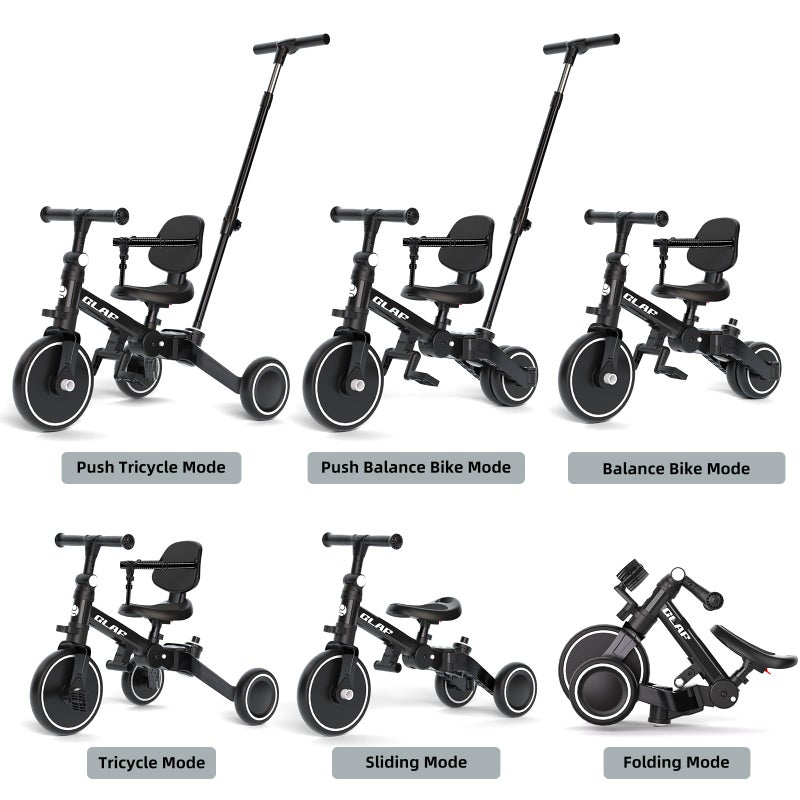 Glaf Tricycle for Toddlers 1-3 Toddler Bike with Push Handle 2-4 Years Baby Bike Toys for 2 Years Boys and Girls Balance Bike with Adjustable Seat Height and Backrest Birthday Giftï¼ˆBlack - Image 2
