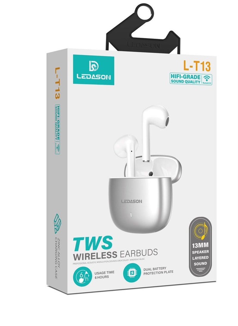 LEDASON - TWS Wireless Ear Buds Zinc Alloy Charging Case-Silver - Image 1