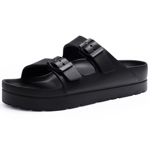 Goosecret Women's Platform Sandals with Arch Support Chunky Lightweight Foam Slip on Slides Comfortable Summer Beach Sandals with Adjustable Buckle Black, 36(size 6) - Image 1