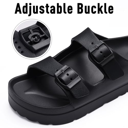 Goosecret Women's Platform Sandals with Arch Support Chunky Lightweight Foam Slip on Slides Comfortable Summer Beach Sandals with Adjustable Buckle Black, 36(size 6) - Image 4