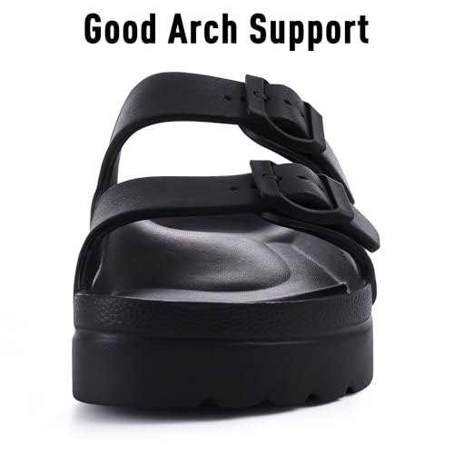 Goosecret Women's Platform Sandals with Arch Support Chunky Lightweight Foam Slip on Slides Comfortable Summer Beach Sandals with Adjustable Buckle Black, 36(size 6) - Image 5