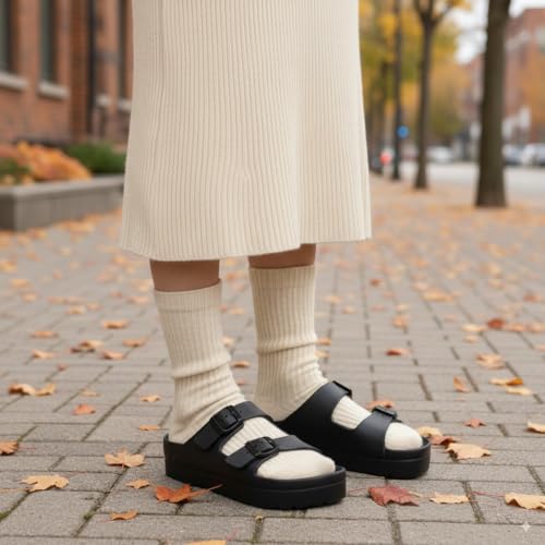 Goosecret Women's Platform Sandals with Arch Support Chunky Lightweight Foam Slip on Slides Comfortable Summer Beach Sandals with Adjustable Buckle Black, 36(size 6) - Image 2