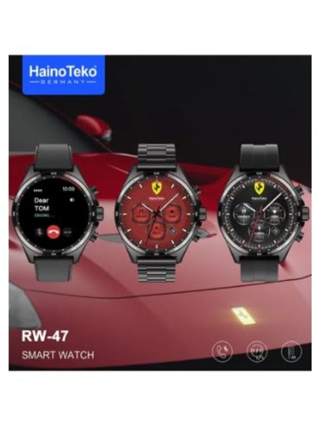 Haino Teko - Smart Watch RW47 Round Shape Large Screen AMOLED Display With 3 Pair Straps And Wireless Charger For Men's And Boys Black - Image 1