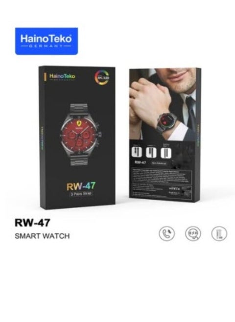 Smart Watch RW47 Round Shape Large Screen AMOLED Display With 3 Pair Straps And Wireless Charger For Men's And Boys Black
