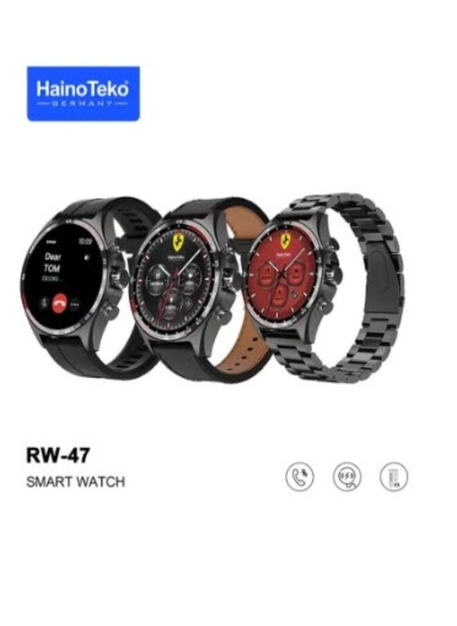 Haino Teko - Smart Watch RW47 Round Shape Large Screen AMOLED Display With 3 Pair Straps And Wireless Charger For Men's And Boys Black - Image 1