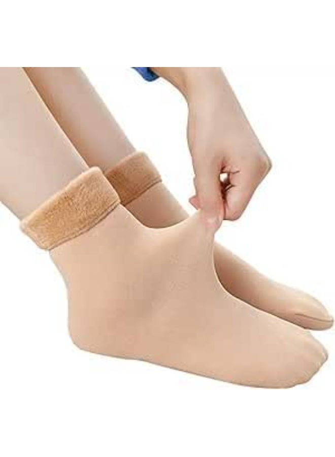 Women's winter socks with fur lining, warm wool, beige color, 2 pieces - Image 1