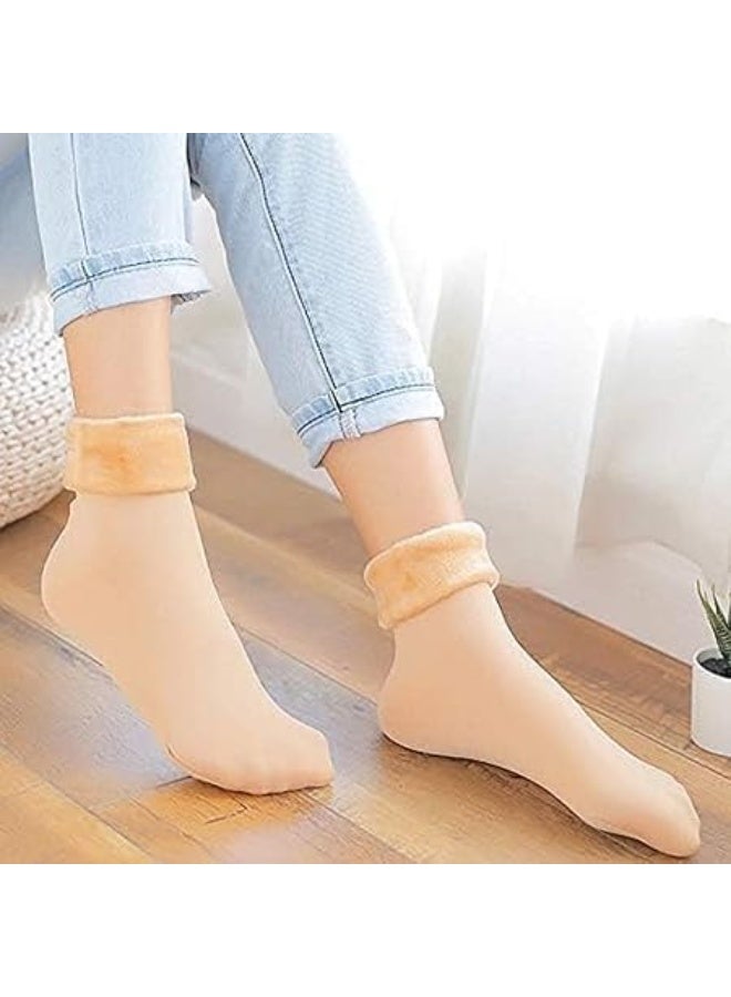 Women's winter socks with fur lining, warm wool, beige color, 2 pieces - Image 3