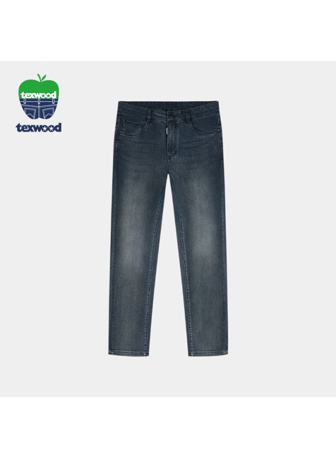 Texwood Apple Denim Jeans For Men, Spring And Summer New Casual Pants, Washed Straight-leg Men's Trousers, Blue, Size 31 - Image 1