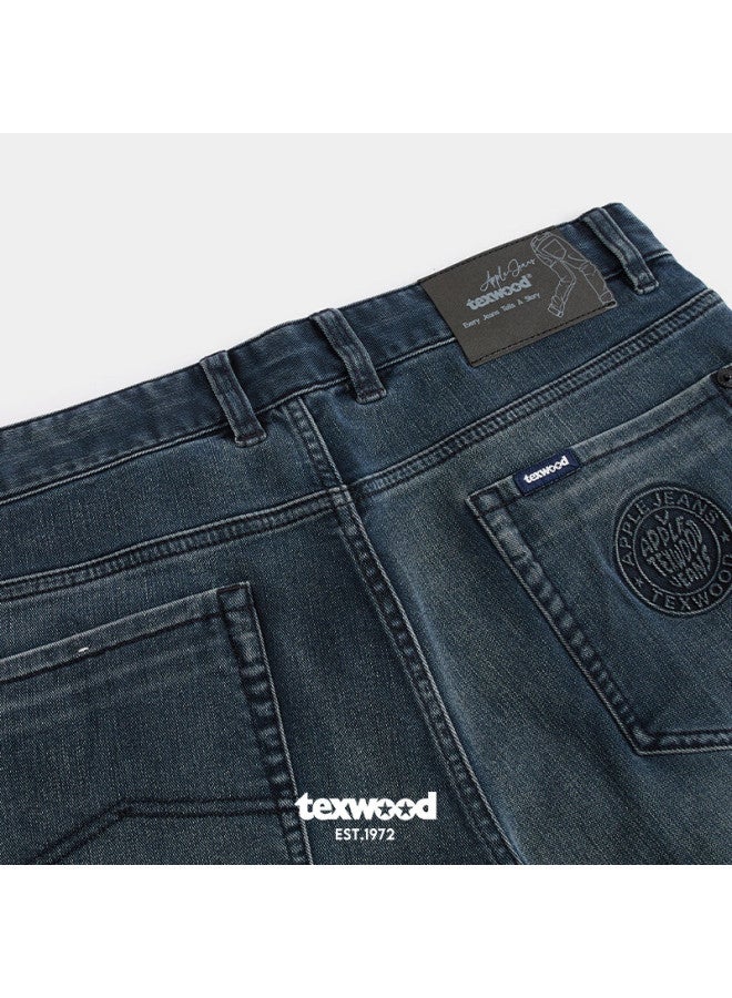 Texwood Apple Denim Jeans For Men, Spring And Summer New Casual Pants, Washed Straight-leg Men's Trousers, Blue, Size 31 - Image 3