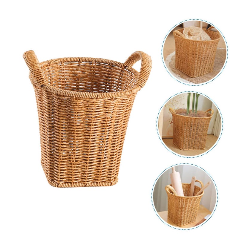 Double Handle Woven Rattan Basket for Flower Arrangement Storage Kitchen Bedroom Office Organizer - Image 3