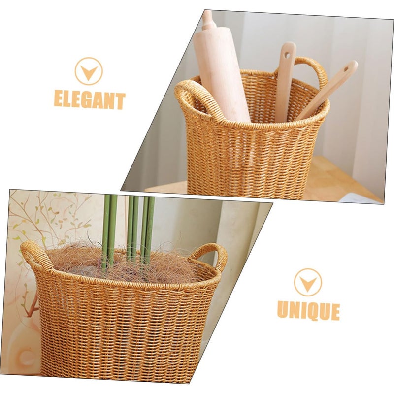 Double Handle Woven Rattan Basket for Flower Arrangement Storage Kitchen Bedroom Office Organizer - Image 4