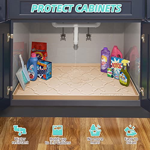 Sika deer SIKADEER 34" x 22" Under Sink Mat Waterproof, Silicone Mat Kitchen Drawer Shelf and Cabinet Liner, Sink Protector for Kitchen Organizers and Storage, Boot Tray Pet Food Mats - Image 3