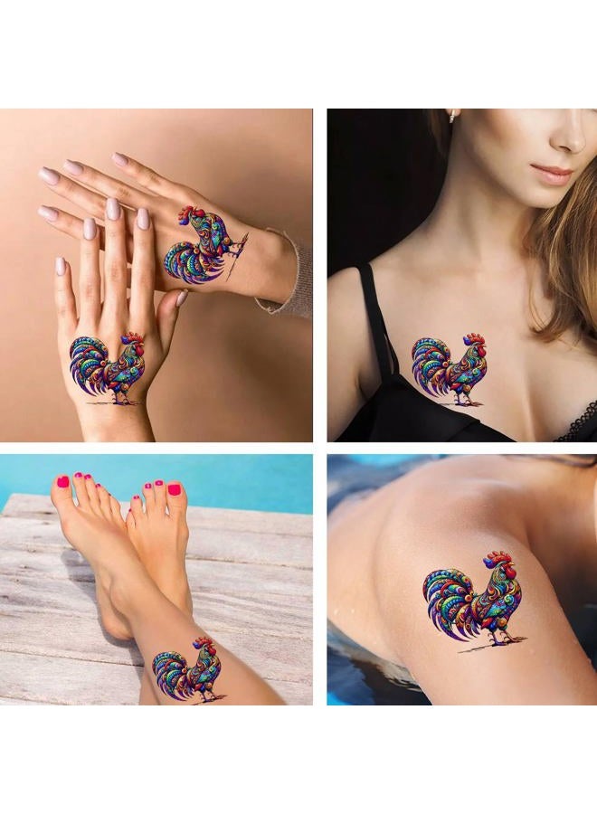 Dopetattoo 6 Sheets Temporary Tattoos Bright Rooster Design Chicken Temporary tattoo Neck Arm Chest for Women Men Adults Animals Tattoo - Image 3
