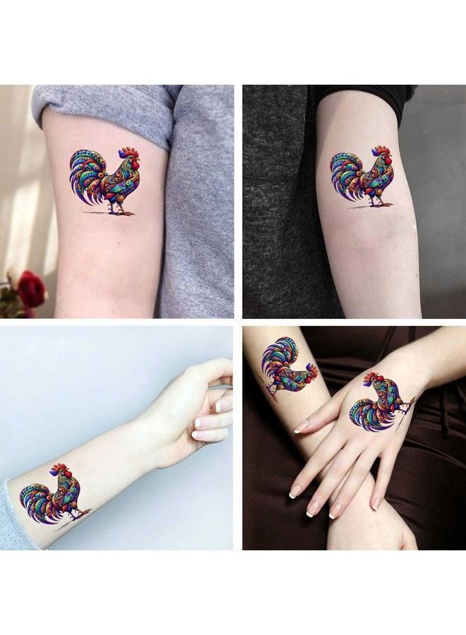 Dopetattoo 6 Sheets Temporary Tattoos Bright Rooster Design Chicken Temporary tattoo Neck Arm Chest for Women Men Adults Animals Tattoo - Image 2