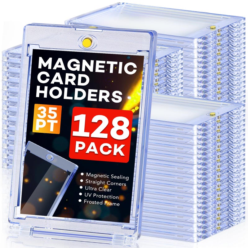 ZENOWICK 128ct Magnetic Card Holders, 35pt One Touch Card Holder, U-V Protection Hard Plastic Case for Trading Cards, Display Case for Sports, Baseball, Football, Game Cards - Image 1