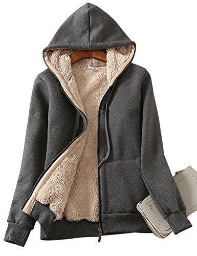Yeokou Women's Casual Full Zip Up Sherpa Lined Hoodie Sweatshirt Jacket Coat (M, Dark Grey) - Image 1