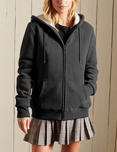 Yeokou Women's Casual Full Zip Up Sherpa Lined Hoodie Sweatshirt Jacket Coat (M, Dark Grey) - Image 3