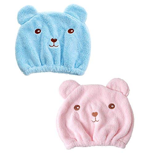 Leather&Arts 2 Pack Microfiber Hair Drying Cap Coral Fleece Super Soft Absorbent Cute Cartoon Dry Hair Hat