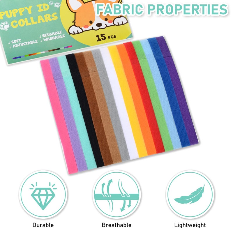 GAMUDA 15Pcs Newborn Puppy Collars, Super Soft Nylon Adjustable Whelping ID Bands, Assorted Colors Litter Identification Set with 6 Record Keeping Charts - Image 4