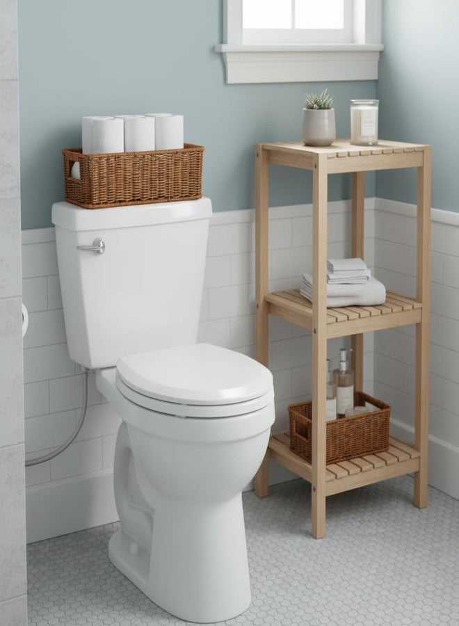 Fvstar 2pcs Toilet Tank Basket, Rectangular Wicker Shelf Basket for Organization, Waterproof Handwoven Toilet Paper Rolls Baskets for Bathroom Countertop, Storage Shelf, End Table (Coffee Brown) - Image 2