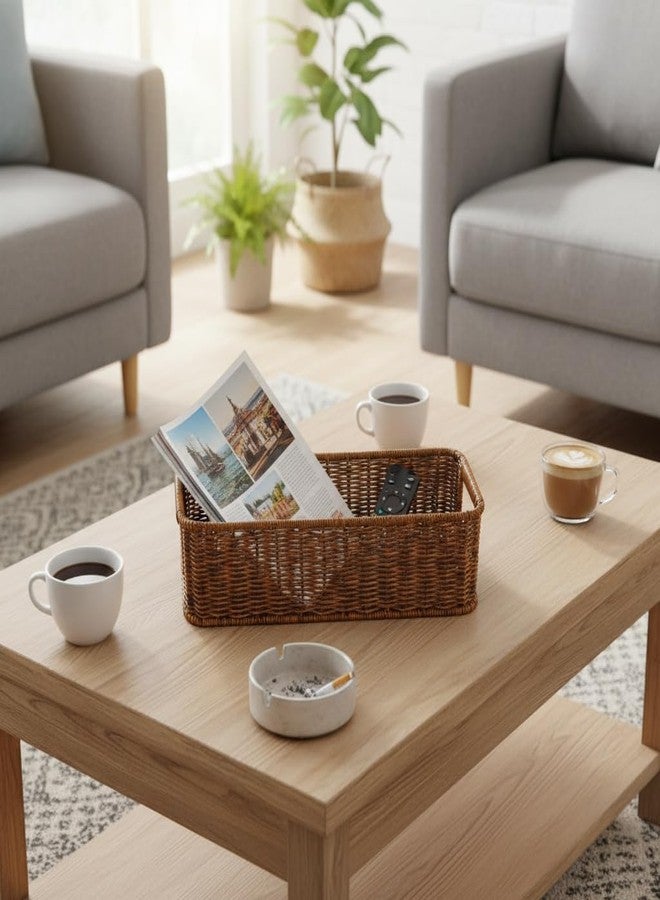 Fvstar 2pcs Toilet Tank Basket, Rectangular Wicker Shelf Basket for Organization, Waterproof Handwoven Toilet Paper Rolls Baskets for Bathroom Countertop, Storage Shelf, End Table (Coffee Brown) - Image 3