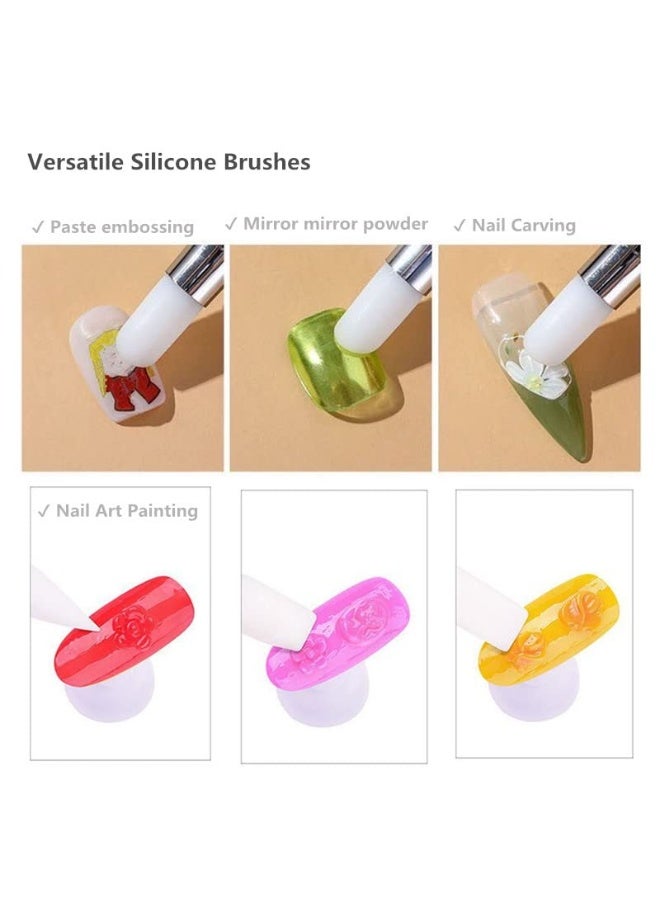 5 قطع من أدوات النقش المزدوجة الأطراف لتزيين الأظافر، فرشاة طلاء أظافر من السيليكون، أداة نقش من الفولاذ المقاوم للصدأ، مقبض من الأكريليك المرصع بأحجار الراين، أدوات تزيين الأظافر - Image 2