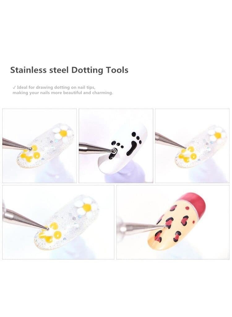 5 قطع من أدوات النقش المزدوجة الأطراف لتزيين الأظافر، فرشاة طلاء أظافر من السيليكون، أداة نقش من الفولاذ المقاوم للصدأ، مقبض من الأكريليك المرصع بأحجار الراين، أدوات تزيين الأظافر - Image 3