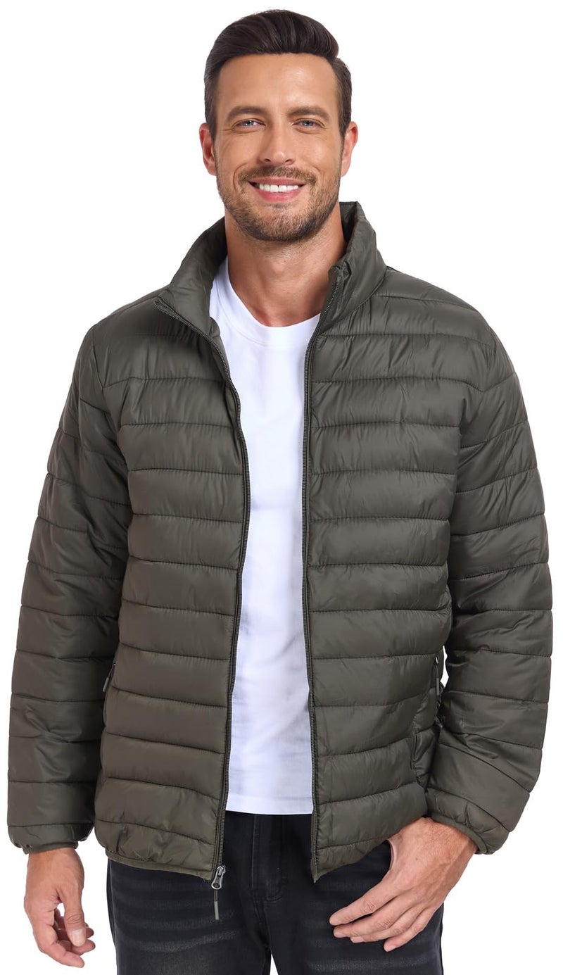 SPOSULEI Puffer Jacket for Men Packable Lightweight Winter Warm Down Jackets Coats Outdoor Insulated Water Resistant Travel Hiking Camping Jacket with Pockets Army Green 3XL - Image 2