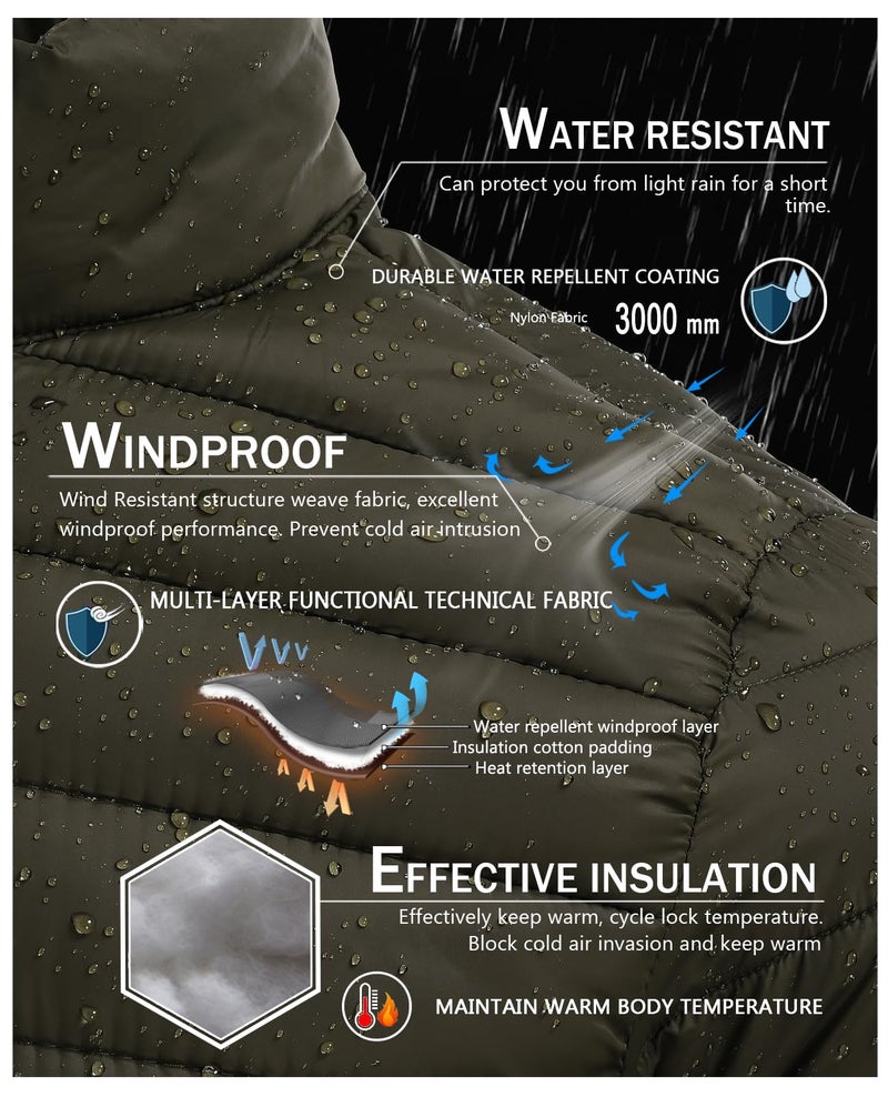 SPOSULEI Puffer Jacket for Men Packable Lightweight Winter Warm Down Jackets Coats Outdoor Insulated Water Resistant Travel Hiking Camping Jacket with Pockets Army Green 3XL - Image 3