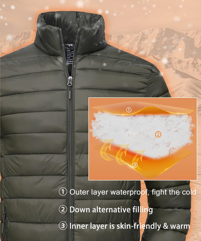 SPOSULEI Puffer Jacket for Men Packable Lightweight Winter Warm Down Jackets Coats Outdoor Insulated Water Resistant Travel Hiking Camping Jacket with Pockets Army Green 3XL - Image 4