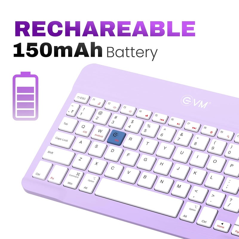 EVM EnEdge 9.7 inch Wireless Rechargeable Keyboard - Bluetooth 5.0 with Type-C Interface, Ultra-Slim & Lightweight, Compatible with Tablets, Smartphones 1 Year Warranty (WLKM-Purple) - Image 3