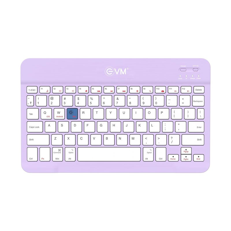 EVM EnEdge 9.7 inch Wireless Rechargeable Keyboard - Bluetooth 5.0 with Type-C Interface, Ultra-Slim & Lightweight, Compatible with Tablets, Smartphones 1 Year Warranty (WLKM-Purple) - Image 1