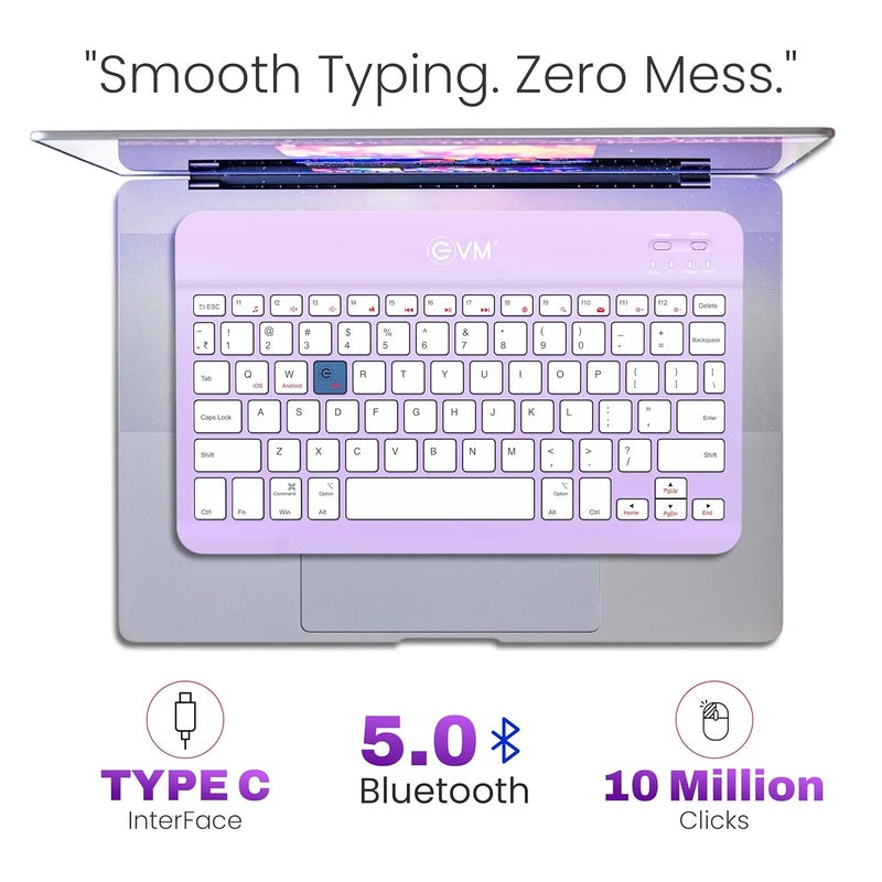 EVM EnEdge 9.7 inch Wireless Rechargeable Keyboard - Bluetooth 5.0 with Type-C Interface, Ultra-Slim & Lightweight, Compatible with Tablets, Smartphones 1 Year Warranty (WLKM-Purple) - Image 5