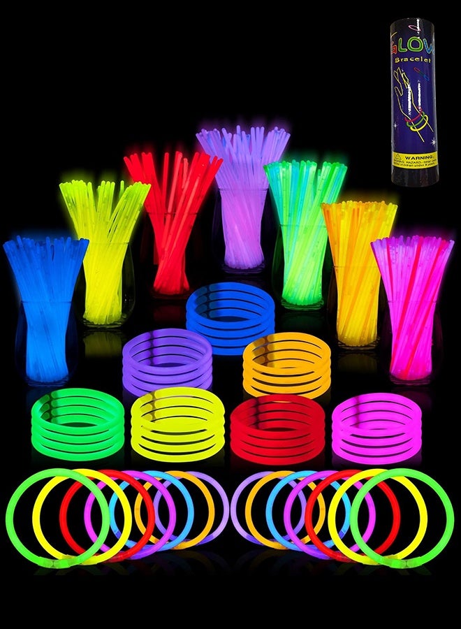 100 Pcs 8" Glow sticks Bulk Party Favors Pack, Neon Glow in the Dark Party Supplies, Light Up Necklaces and Bracelets with Connectors, Easter, Football, Birthday Decorations - Image 1