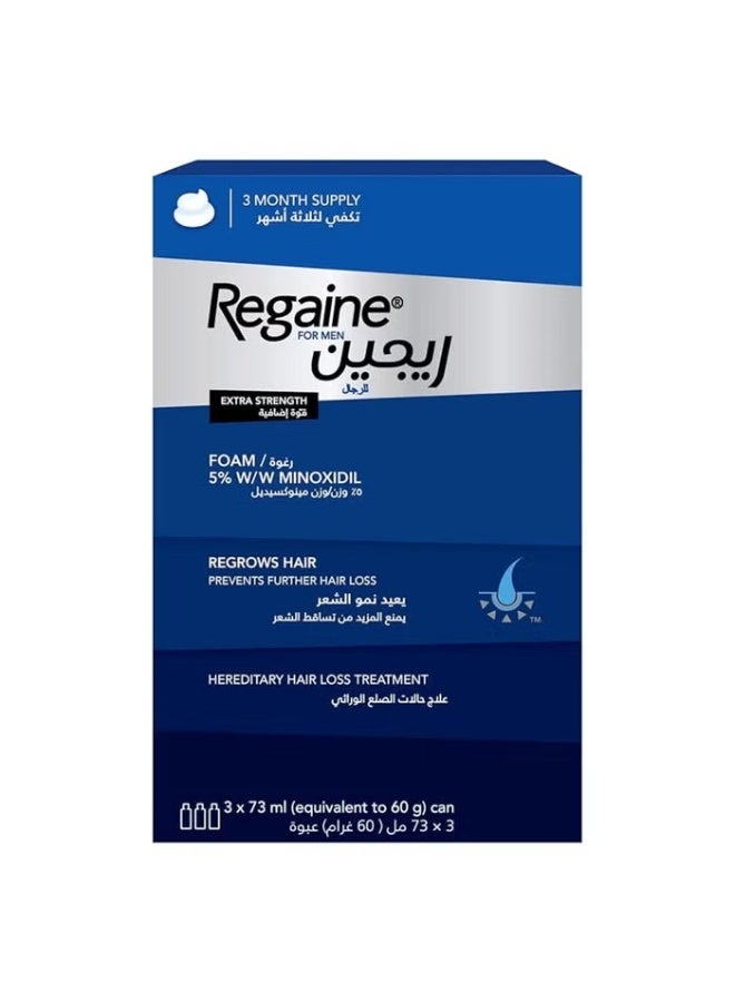 Regaine For Men 5% Extra Strength Hair Foam - 73ml x 3 PACK - Image 1