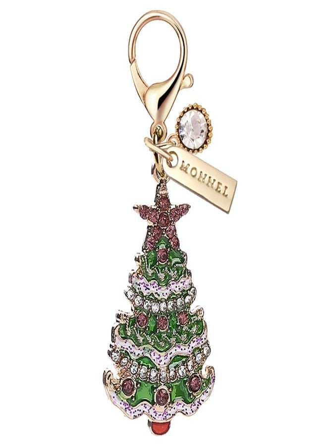 MONNEL MC395 Crystal Christmas Tree Lobster Clasp Charm for Women with Velvet Bag (Green,1 Piece) - Image 1