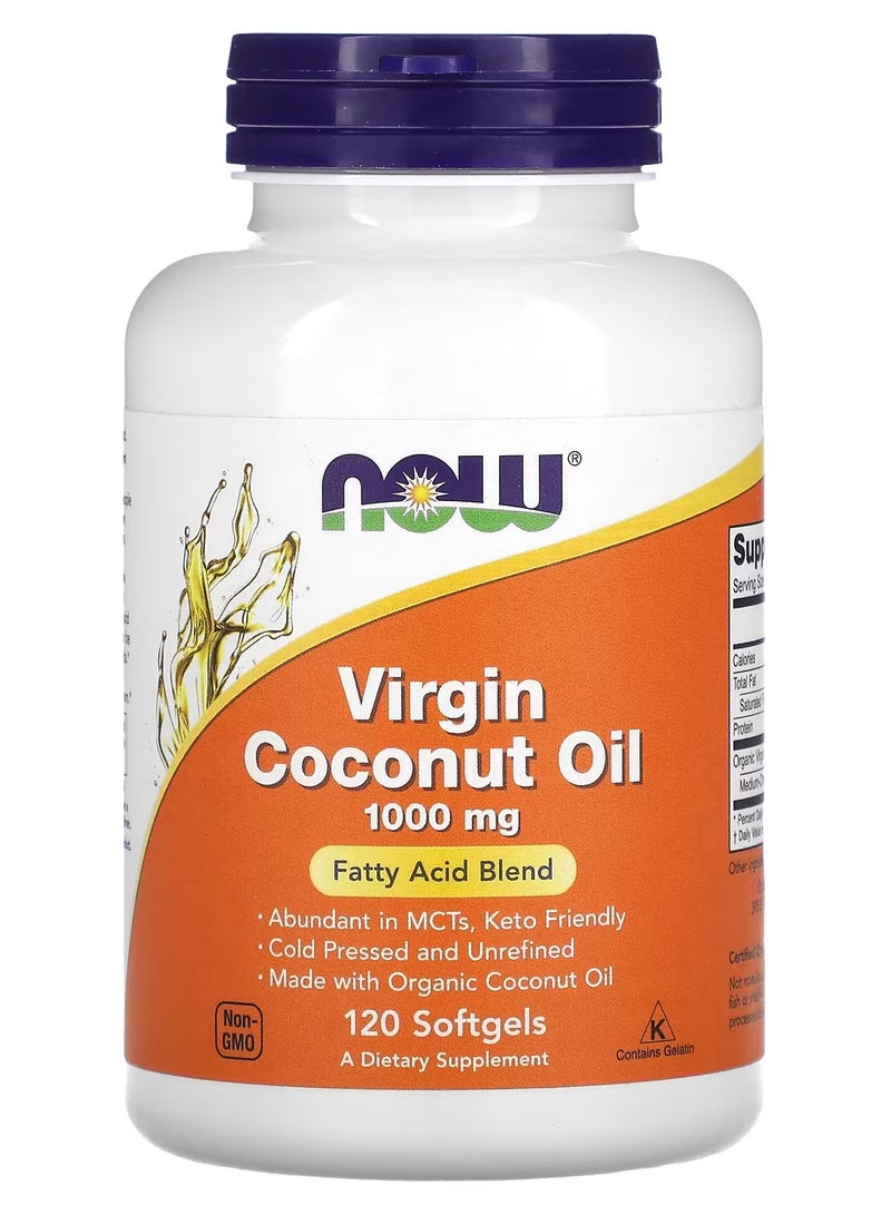 now Virgin Coconut Oil, 1,000 mg, 120 Softgels - Image 1