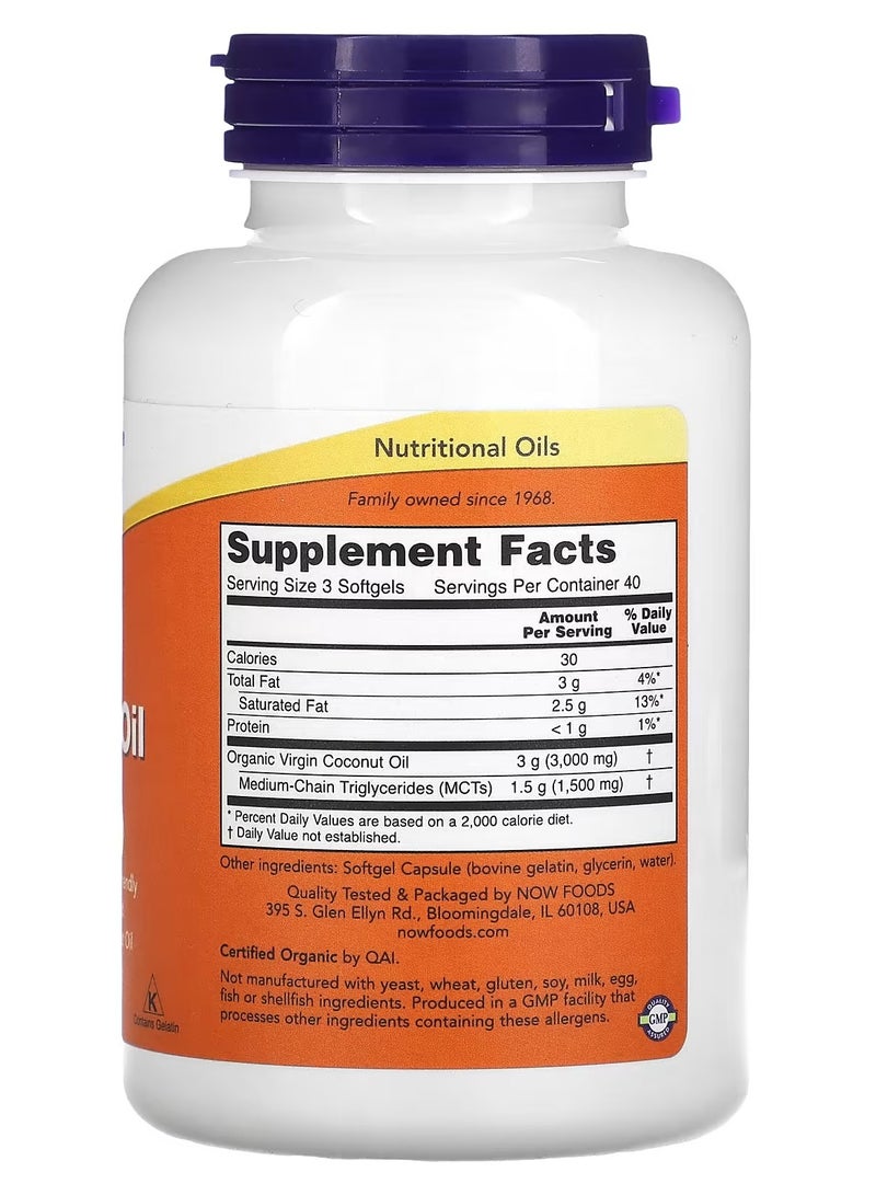 now Virgin Coconut Oil, 1,000 mg, 120 Softgels - Image 2