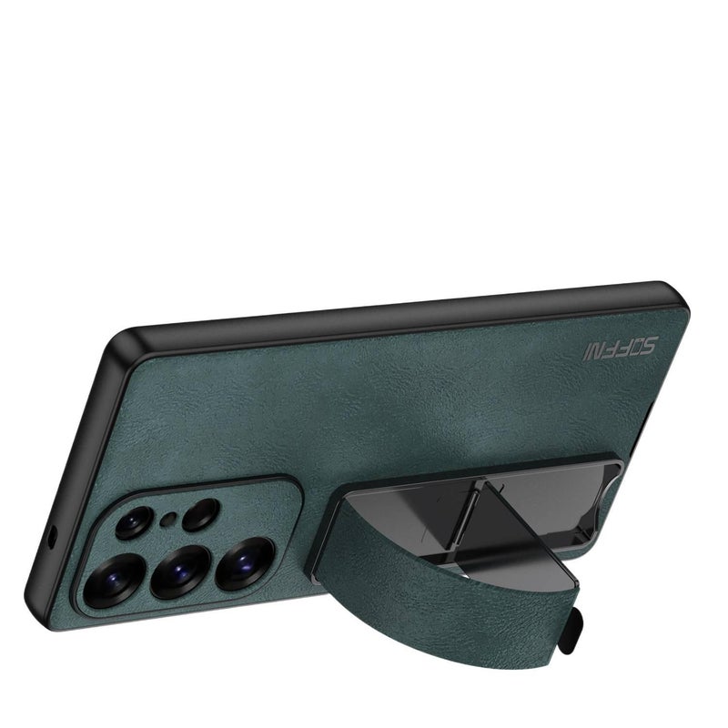 غطاء واقي، حامل باللون الأخضر قائم، Dark Green ملمس جلد، لـ Samsung S26 Ultra / Samsung S26 بوظيفة حامل للاستخدام المنزلي للسفر للحمل اليومي - Image 1