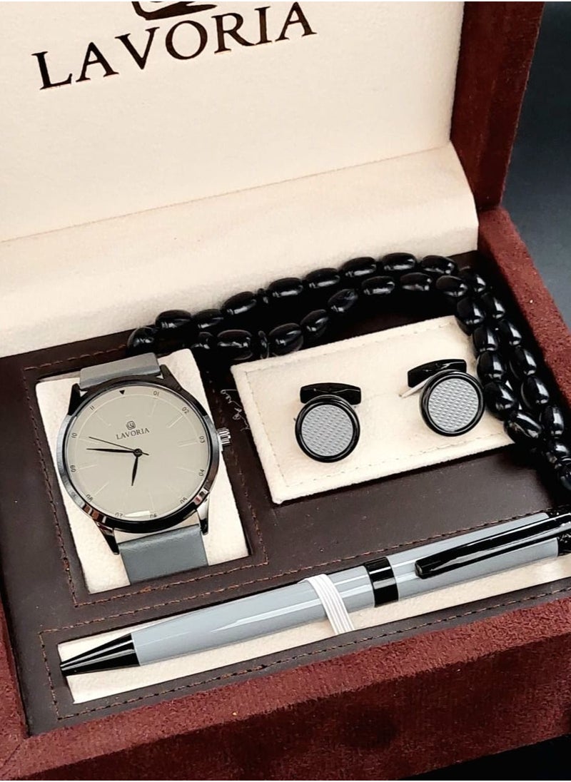 LAVORIA Laforea watch gift set for men consisting of 4 pieces, a rosary watch, a pen and a set of buttons 