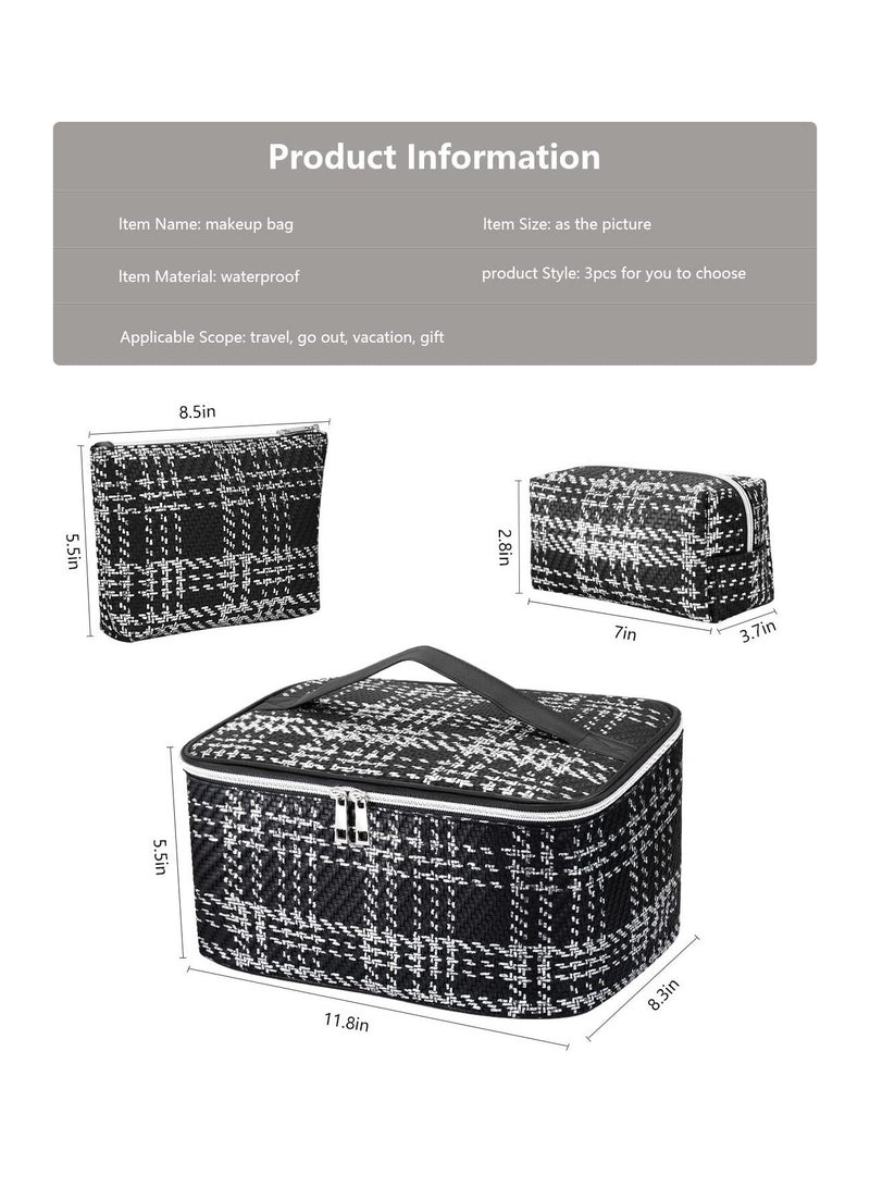 كول بيبي مجموعة حقائب مكياج من COOLBABY ، 3 قطع محمولة للسفر وحقيبة مستحضرات التجميل وحقيبة تنظيم مقاومة للماء مع أكياس أدوات الزينة بسحاب ، هدية للنساء ، أسود - Image 3