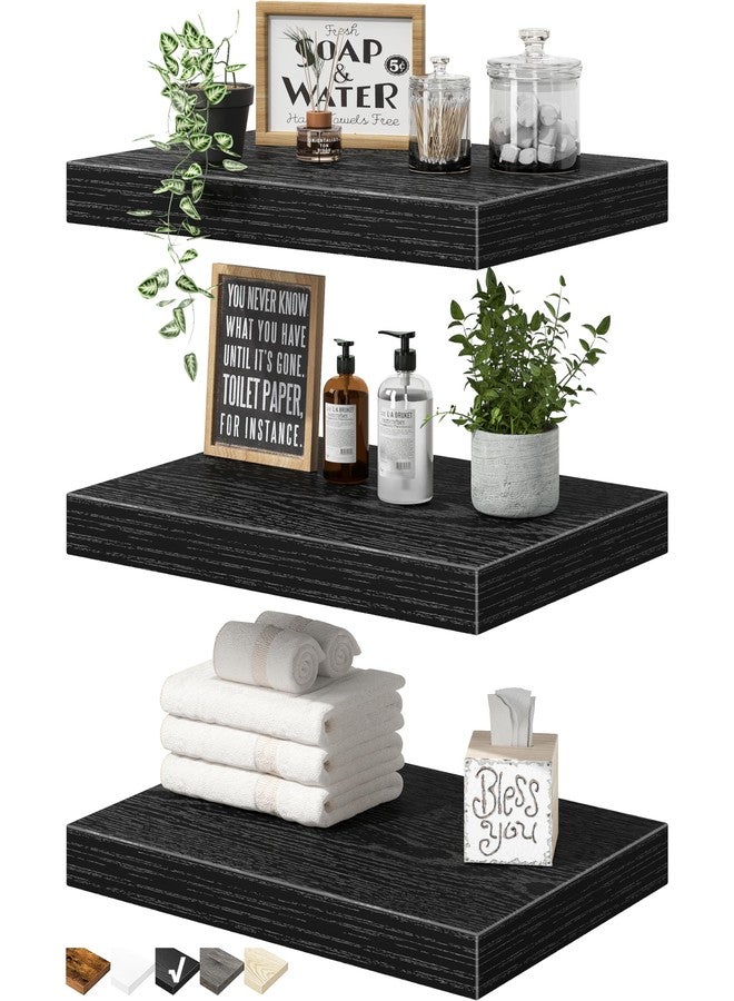 QEEIG 10" Deep Floating Shelves for Wall - 10 x 16 inch Book Shelf Bathroom Bedroom Kitchen Living Room Hanging Bookshelf Farmhouse Set of 3, Black (025-40B3) - Image 1