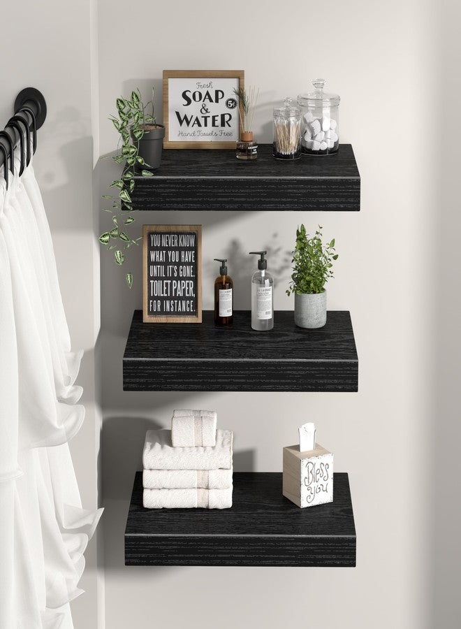 QEEIG 10" Deep Floating Shelves for Wall - 10 x 16 inch Book Shelf Bathroom Bedroom Kitchen Living Room Hanging Bookshelf Farmhouse Set of 3, Black (025-40B3) - Image 3